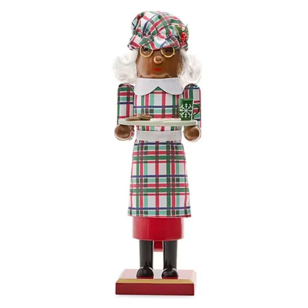 Wooden Christmas Nutcracker,14",AFRICAN AMERICAN MRS CLAUS,TRAY OF TREATS 158,NP